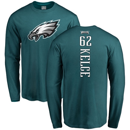 Men Philadelphia Eagles #62 Jason Kelce Green Backer Long Sleeve NFL T Shirt
